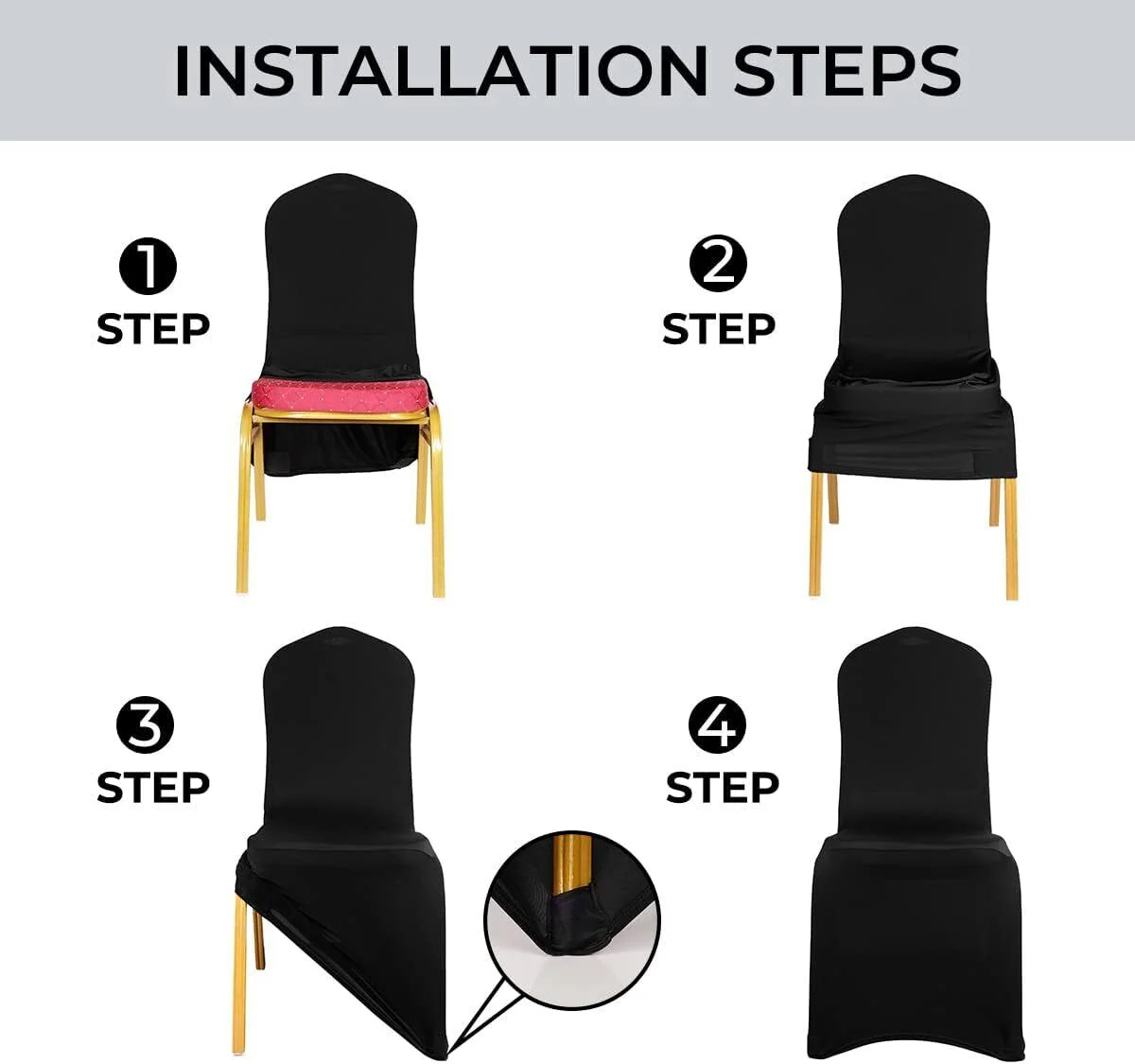 Lycra Chair Covers - Black (190gsm) - Image 11