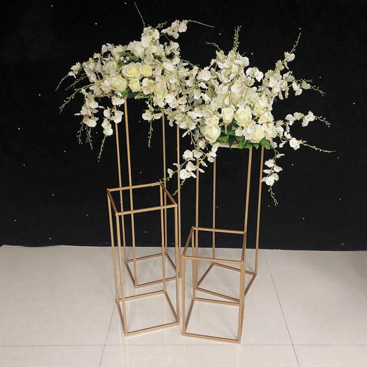 Iron Flower Stand / Plinth Centrepiece - Gold (28x28x80cm) - Image 5