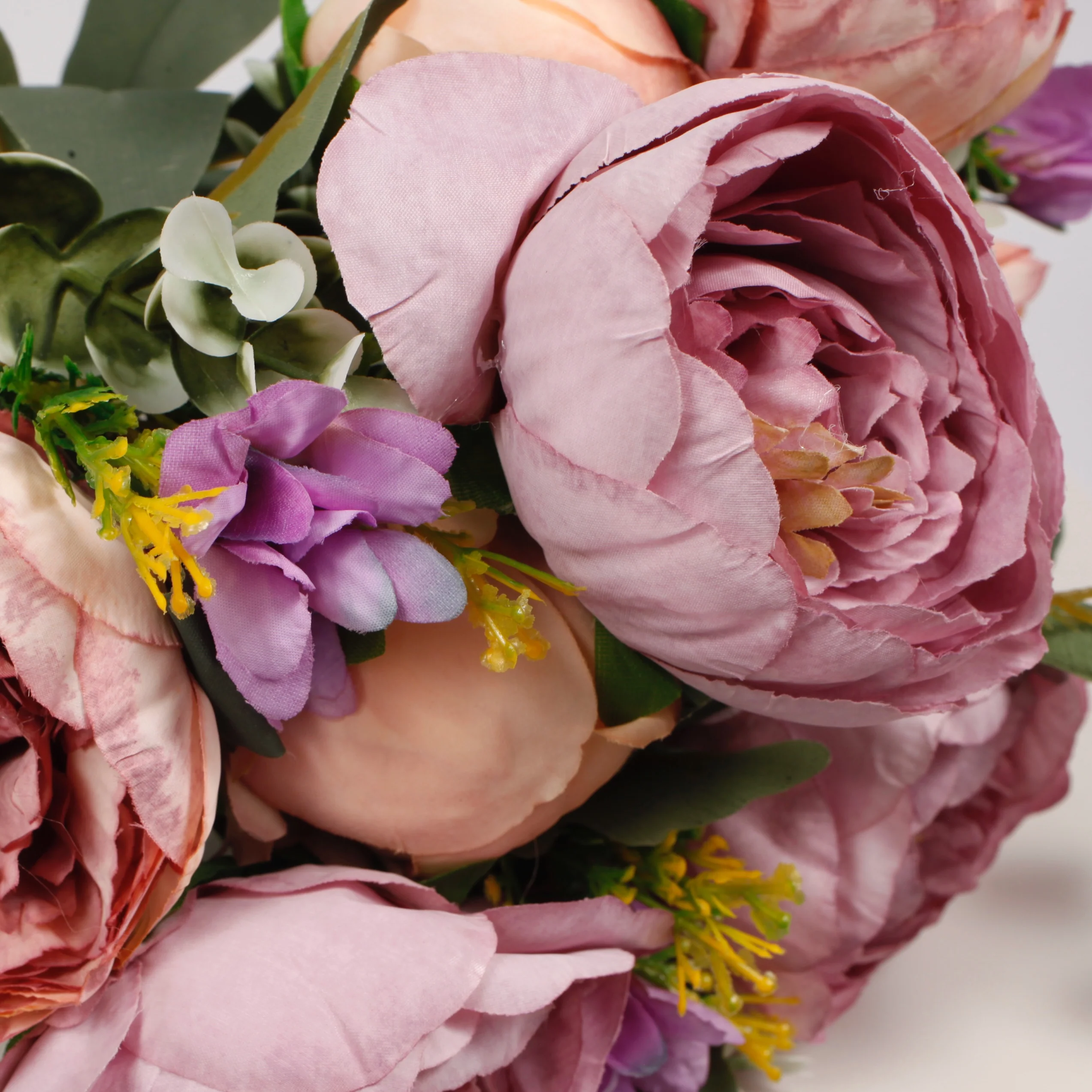 CLEARANCE Artificial Rose Flower Bouquet - Spray Style - Blush Peach and Mauve (10cm heads) - Image 4