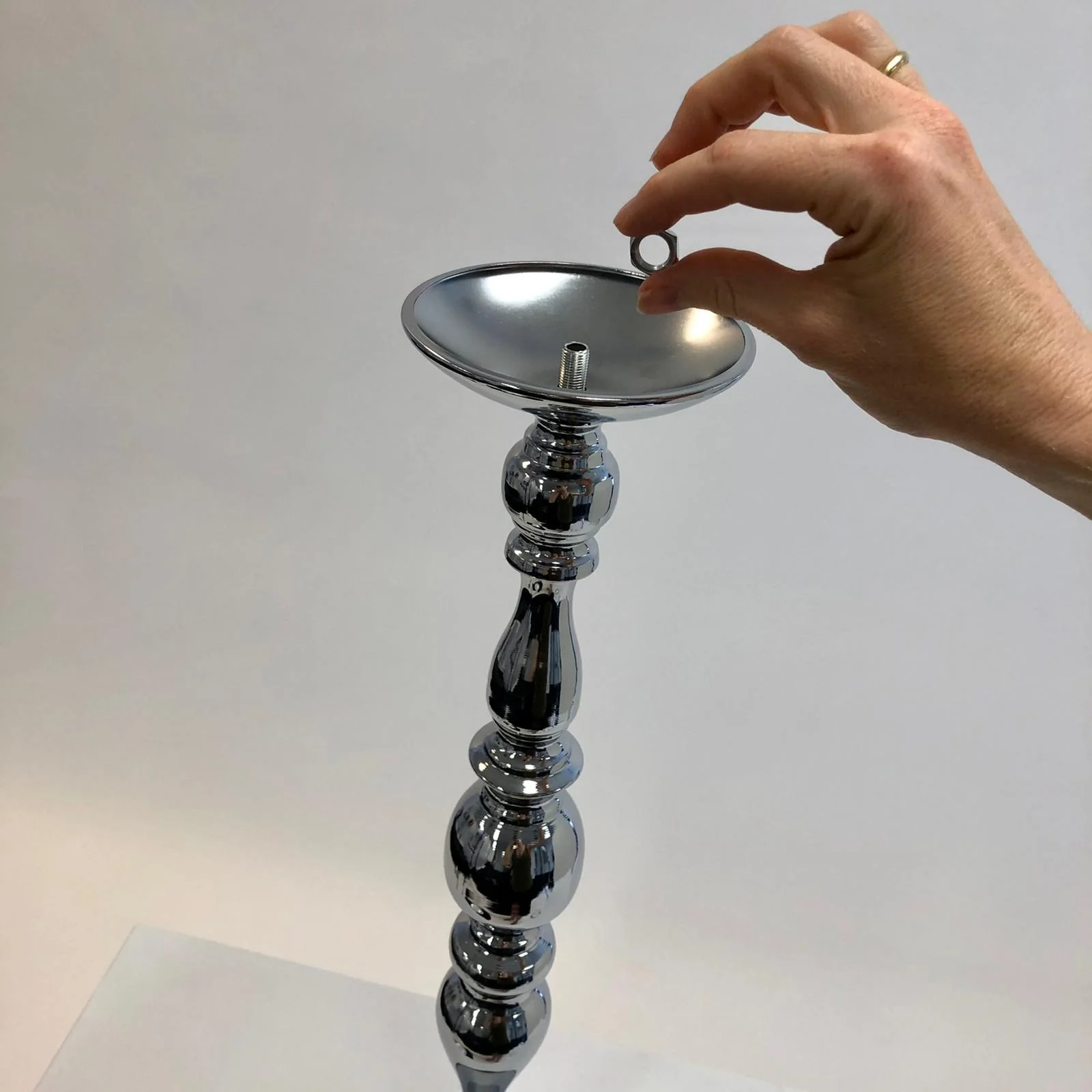 CLEARANCE Candlestick Pedestal Centrepiece Vase - Silver (58cmH) - Image 14